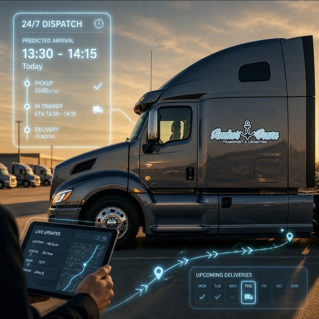 Anchor Down Logistics semi-truck with branded livery